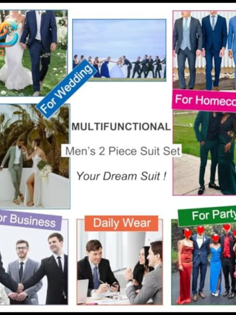 Men's Slim Fit Suit Set, 2-Button Blazer & Pants, Formal Wedding Work Prom